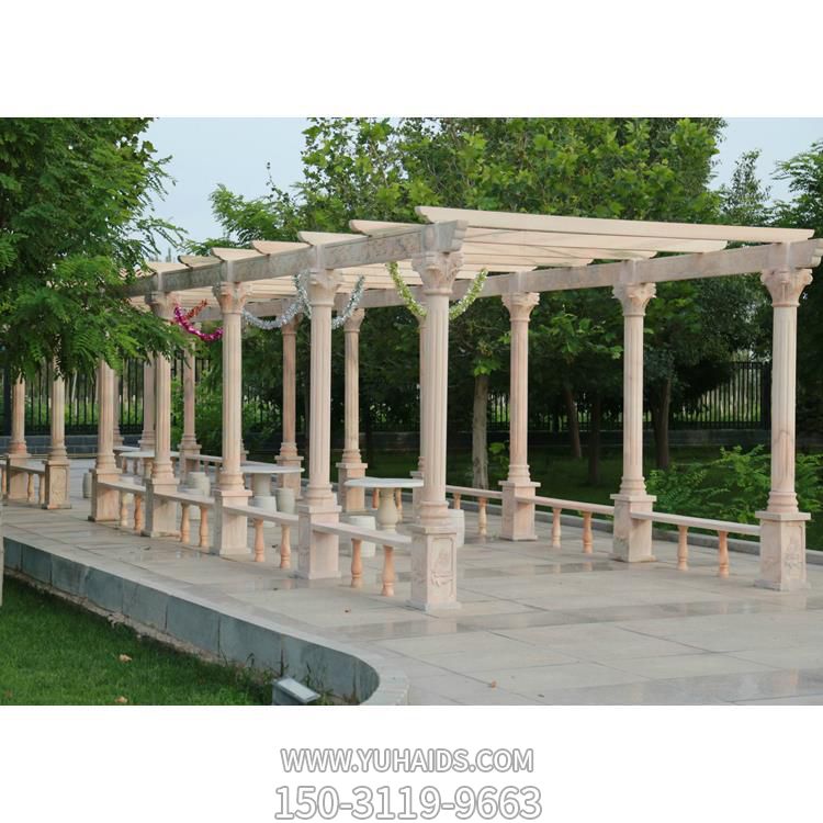 公園石雕晚霞紅長(cháng)廊休閑乘涼戶(hù)外大型景觀(guān)擺件雕塑