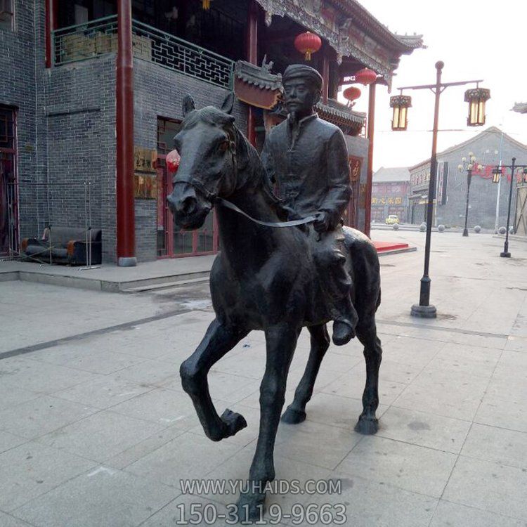 景區景點(diǎn)玻璃鋼仿銅騎馬的人物景觀(guān)雕塑