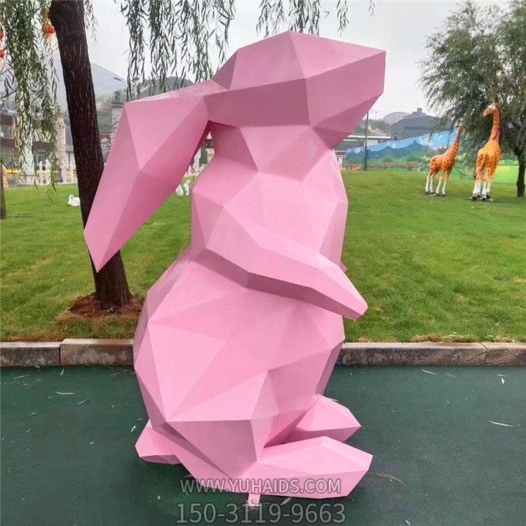 不銹鋼彩繪園林景區大型幾何動(dòng)物兔子擺件雕塑