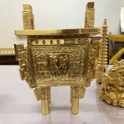 純銅打造戶(hù)外園林景觀(guān)聚財香爐雕塑