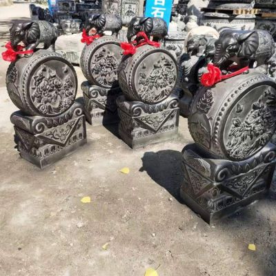 黑色大象抱鼓石，大理石門(mén)墩