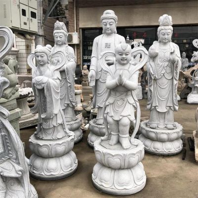 寺廟景點(diǎn)戶(hù)外擺放大理石雕刻金童玉女善財童子雕像