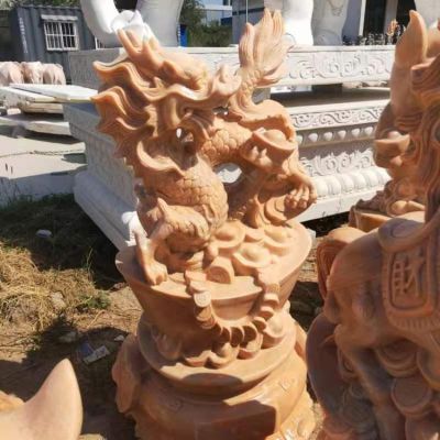 店鋪開(kāi)業(yè)擺放天然晚霞紅石雕麒麟招財進(jìn)寶雕塑