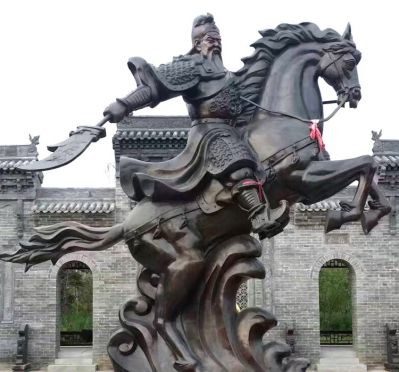 景區景點(diǎn)不銹鋼仿銅騎馬的關(guān)公雕塑
