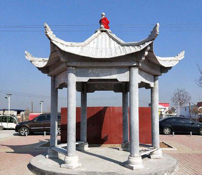 小區廣場(chǎng)裝飾擺放大理石灰六角涼亭雕塑