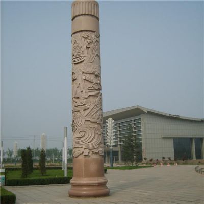 景區廣場(chǎng)擺放天然大理石浮雕文化石柱