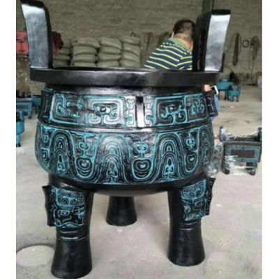 純銅鼎寺院戶(hù)外擺放圓形三足雙耳香爐頂
