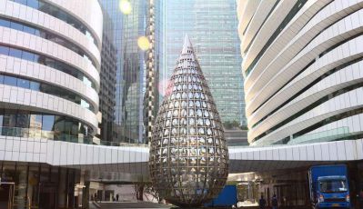 城市街道創(chuàng  )意抽象不銹鋼鏤空水滴雕塑