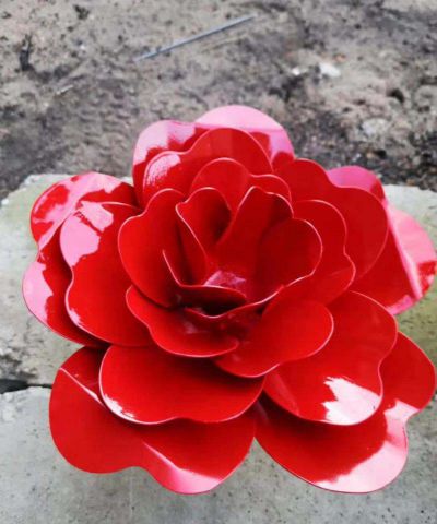 別墅小區玻璃鋼樹(shù)脂創(chuàng  )意紅色花朵雕塑