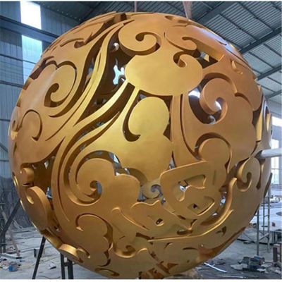 城市廣場(chǎng)大型不銹鋼噴漆祥云鏤空花紋景觀(guān)球擺件