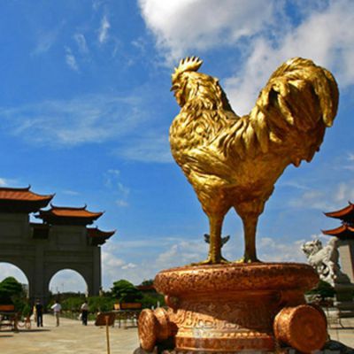鑄銅噴金漆大型園林景觀(guān)公雞擺件