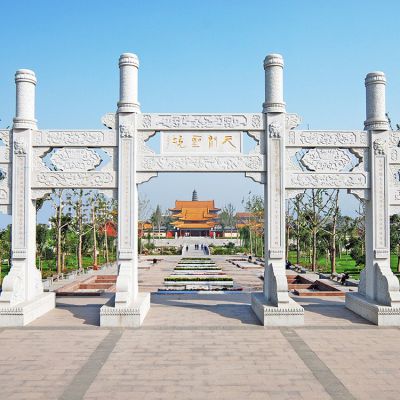 景區大型大理石石雕多門(mén)牌坊雕塑