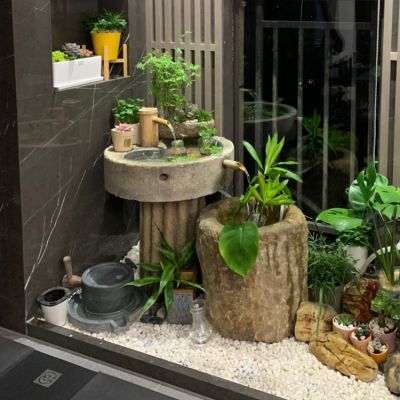 老舊石槽石頭魚(yú)缸花盆石缸水槽庭院陽(yáng)臺流水景觀(guān)組合牛馬豬槽石磨