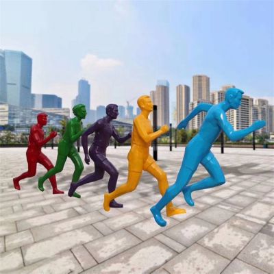 玻璃鋼彩繪校園運動(dòng)跑步的人物雕塑