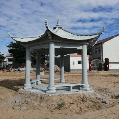 農村廣場(chǎng)擺放簡(jiǎn)易休息涼亭石雕