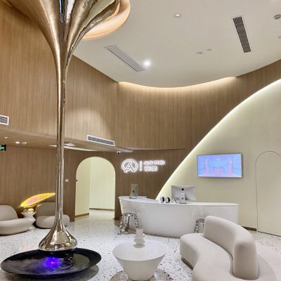 會(huì )所室內裝飾不銹鋼鏡面抽象水滴景觀(guān)雕塑