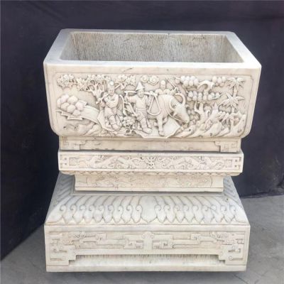 石雕漢白玉花盆魚(yú)缸石槽流水擺件