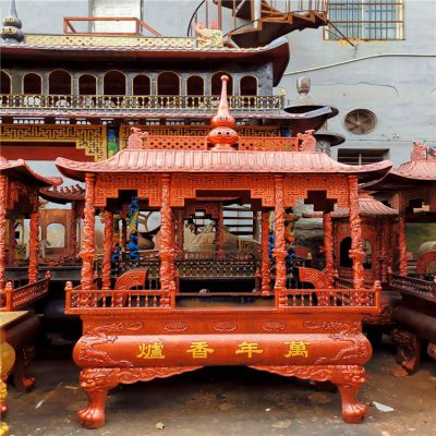 寺院鑄銅浮雕龍柱長(cháng)形香爐擺件