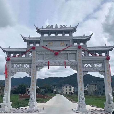 青石仿古建筑大型三門(mén)石雕牌坊園林擺件