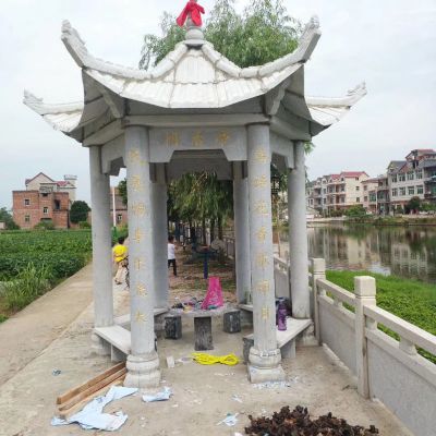 城市河道邊擺放大理石休息觀(guān)景仿古建涼亭