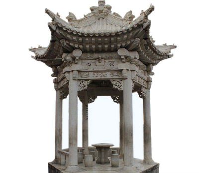 景區寺院戶(hù)外擺放花崗巖擺放六角涼亭