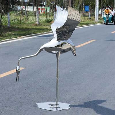 鏡面不銹鋼戶(hù)外園林景觀(guān)抽象火烈鳥(niǎo)雕塑
