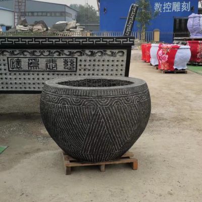 別墅庭院擺放仿古青石漢白玉荷花養魚(yú)缸水缸雕塑