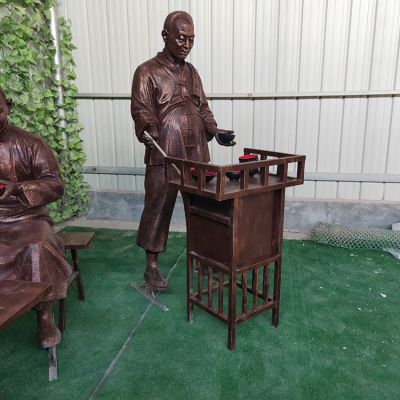 步行街戶(hù)外擺放玻璃鋼仿銅賣(mài)小吃景觀(guān)人物雕塑