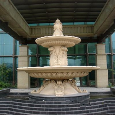 酒店門(mén)口水池擺放大理石雕刻大型歐式二層水缽流水噴泉
