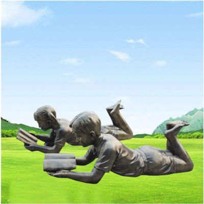 玻璃鋼仿銅校園戶(hù)外看書(shū)的兒童雕塑