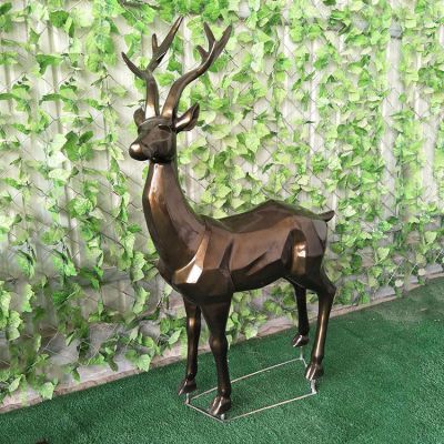 幾何鹿，玻璃鋼塊面抽象動(dòng)物擺件