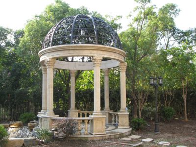 新歐式大理石柱鐵藝鏤空涼亭休息別墅園林景觀(guān)