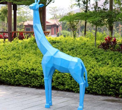 公園景觀(guān)大型裝飾品擺件玻璃鋼藍色長(cháng)頸鹿雕塑