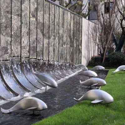 玻璃鋼抽象海豚，抽象魚(yú)雕塑