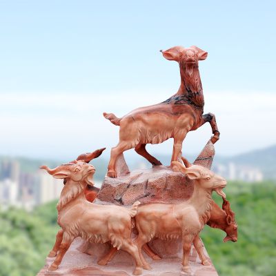 公園景區晚霞紅石雕吉祥好運三陽(yáng)開(kāi)泰雕塑