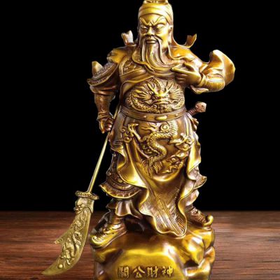 廠(chǎng)家商鋪供奉招財關(guān)公持刀站像銅雕塑擺件