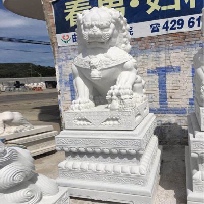 庭院門(mén)口大理石石雕戶(hù)外園林庭院一對鎮宅獅子雕塑