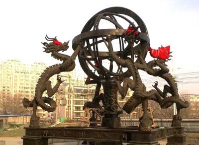 景區創(chuàng  )意不銹鋼仿銅戲珠龍雕塑