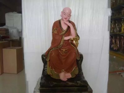 十八羅漢雕塑-玻璃鋼彩繪寺廟拖著(zhù)下巴的十八羅漢雕塑