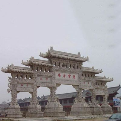 大型戶(hù)外景觀(guān)中式門(mén)樓石雕牌坊雕塑