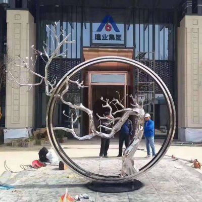 公司集團不銹鋼創(chuàng  )意樹(shù)枝圓環(huán)雕塑