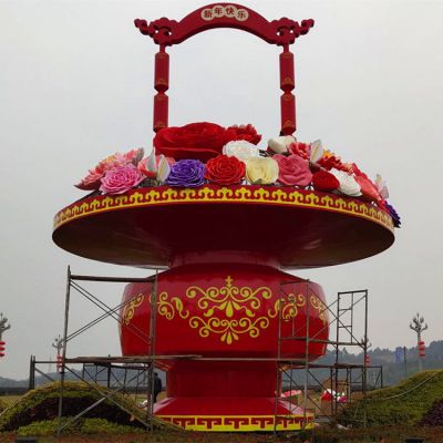 廣場(chǎng)大型玻璃鋼彩繪景觀(guān)大花籃雕塑