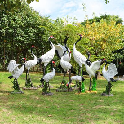 玻璃鋼彩繪公園景觀(guān)裝飾品丹頂鶴雕塑