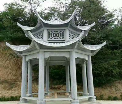 景點(diǎn)大理石鏤空雙層寶頂休息區涼亭座椅