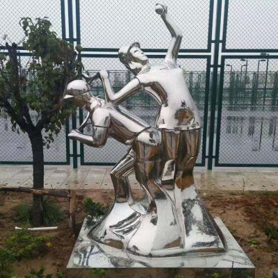 打網(wǎng)球，不銹鋼鏡面抽象體育運動(dòng)人物景觀(guān)雕塑