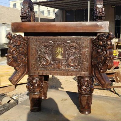 景區廣場(chǎng)擺放方形青銅鼎雕塑