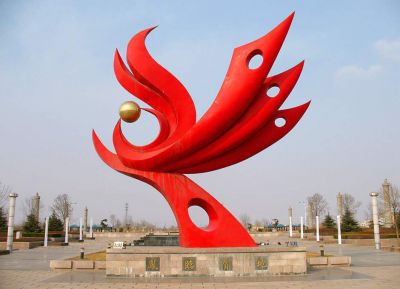 景觀(guān)雕塑-廣場(chǎng)大型不銹鋼創(chuàng  )意紅色景觀(guān)雕塑