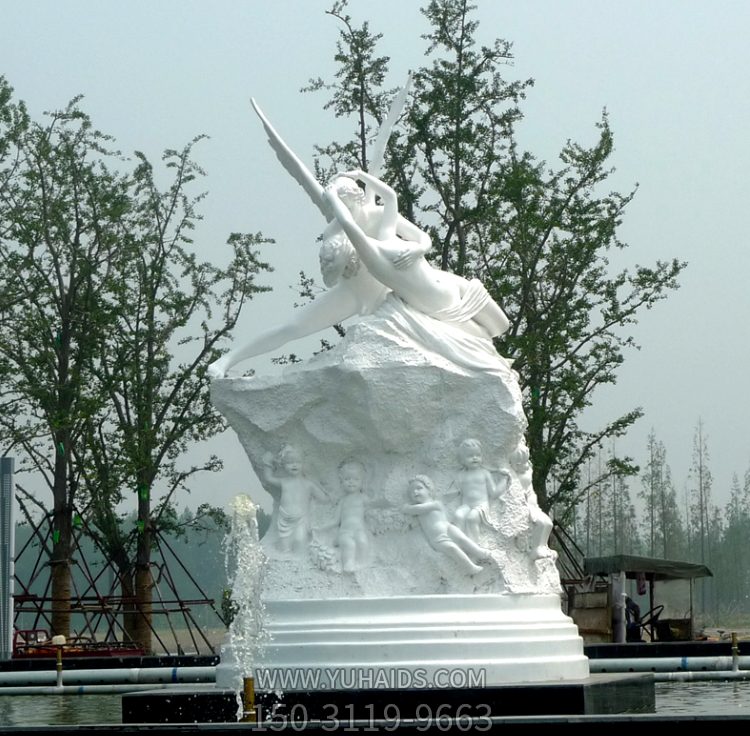 漢白玉大理石噴泉西方人物創(chuàng  )意景觀(guān)雕塑