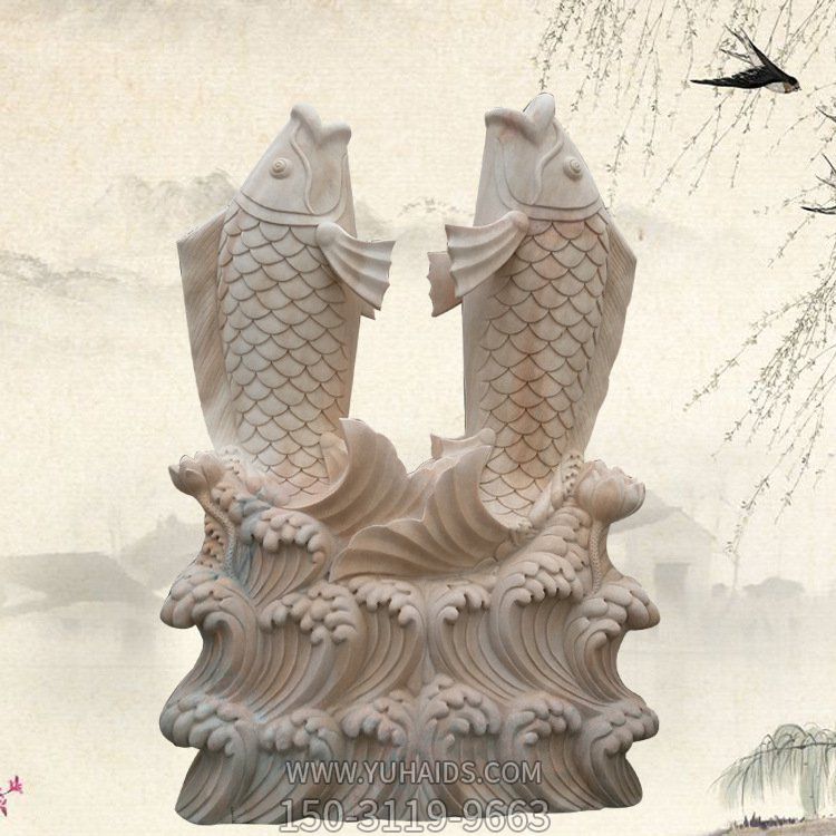 小區水池擺放晚霞紅雕龍鯉魚(yú)噴水景觀(guān)雕塑