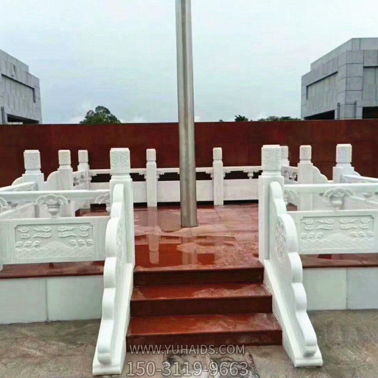 漢白玉雕刻升旗臺圍欄校園廣場(chǎng)擺放石欄桿雕塑